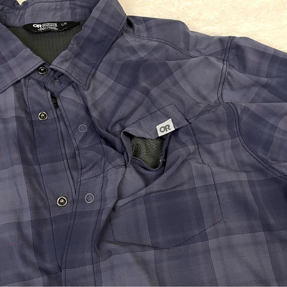Outdoor Research Blue Grey Plaid Short Sleeve Nylon Button Down Shirt - Picture 7 of 11